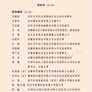 2022年安徽省劳动模范、先进工作者和先进集体名单公布 安庆市47人、6个集体荣获表彰